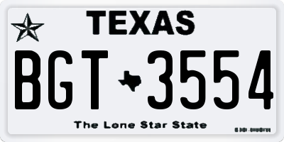 TX license plate BGT3554