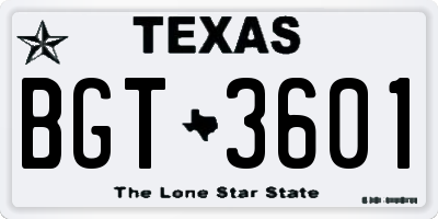 TX license plate BGT3601