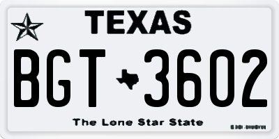 TX license plate BGT3602