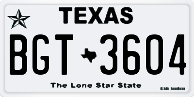 TX license plate BGT3604