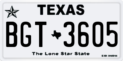 TX license plate BGT3605