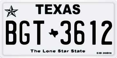 TX license plate BGT3612