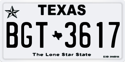 TX license plate BGT3617