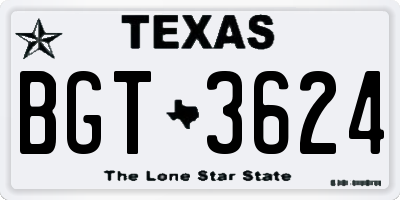 TX license plate BGT3624