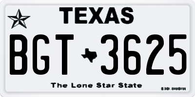TX license plate BGT3625