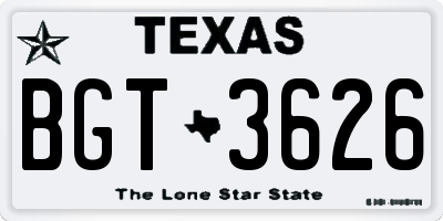 TX license plate BGT3626