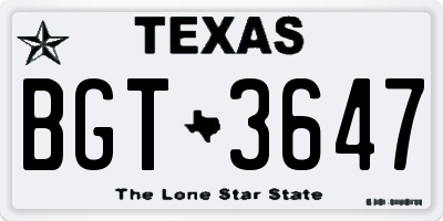 TX license plate BGT3647