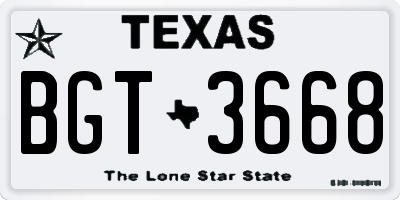 TX license plate BGT3668