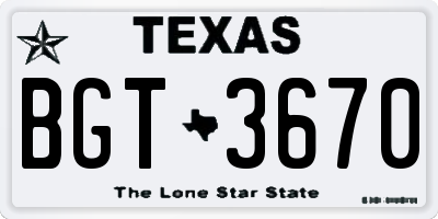 TX license plate BGT3670