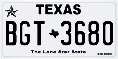 TX license plate BGT3680