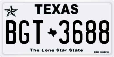 TX license plate BGT3688