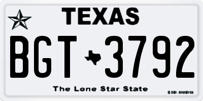 TX license plate BGT3792