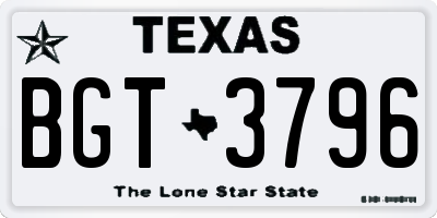 TX license plate BGT3796