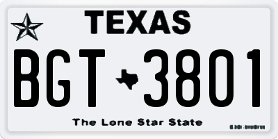 TX license plate BGT3801