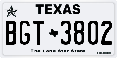TX license plate BGT3802