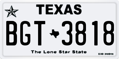 TX license plate BGT3818