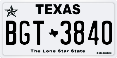 TX license plate BGT3840