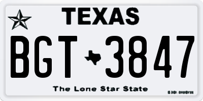 TX license plate BGT3847