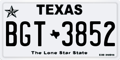 TX license plate BGT3852