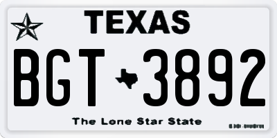 TX license plate BGT3892