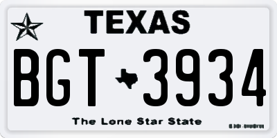 TX license plate BGT3934
