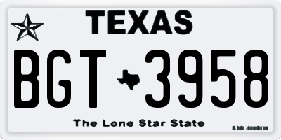 TX license plate BGT3958