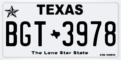 TX license plate BGT3978
