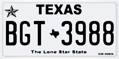 TX license plate BGT3988