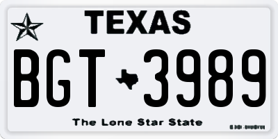 TX license plate BGT3989