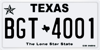 TX license plate BGT4001