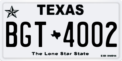 TX license plate BGT4002