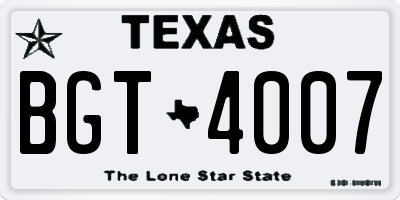 TX license plate BGT4007