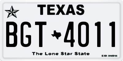 TX license plate BGT4011