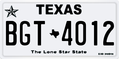 TX license plate BGT4012