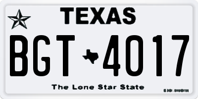 TX license plate BGT4017