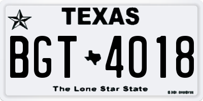 TX license plate BGT4018