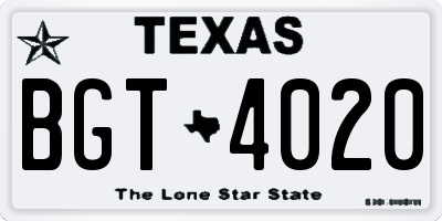 TX license plate BGT4020