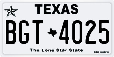TX license plate BGT4025