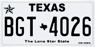 TX license plate BGT4026
