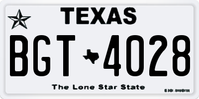 TX license plate BGT4028