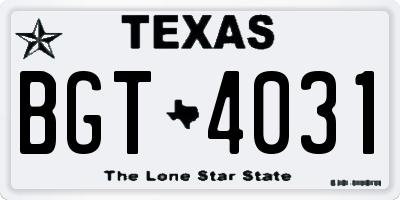 TX license plate BGT4031