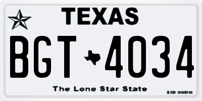 TX license plate BGT4034
