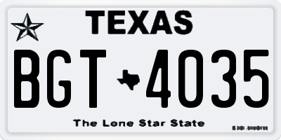 TX license plate BGT4035
