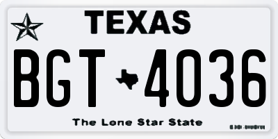 TX license plate BGT4036