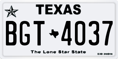 TX license plate BGT4037