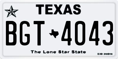 TX license plate BGT4043
