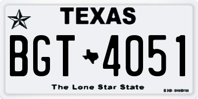 TX license plate BGT4051