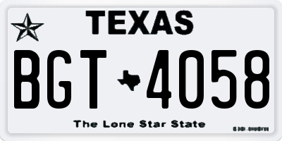 TX license plate BGT4058