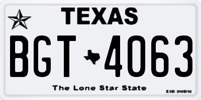TX license plate BGT4063