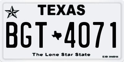 TX license plate BGT4071